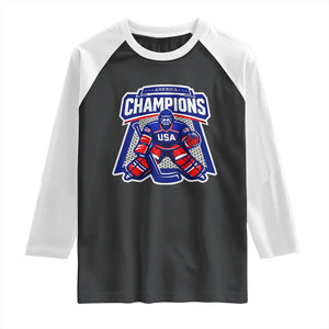 USA Ice Hockey Raglan Shirt America Champions Patriotic Ice Hockey Team Fan TS10 Black White Print Your Wear