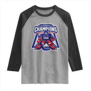 USA Ice Hockey Raglan Shirt America Champions Patriotic Ice Hockey Team Fan TS10 Sport Gray Black Print Your Wear