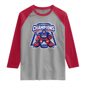 USA Ice Hockey Raglan Shirt America Champions Patriotic Ice Hockey Team Fan TS10 Sport Gray Red Print Your Wear