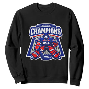 USA Ice Hockey Sweatshirt America Champions Patriotic Ice Hockey Team Fan TS10 Black Print Your Wear