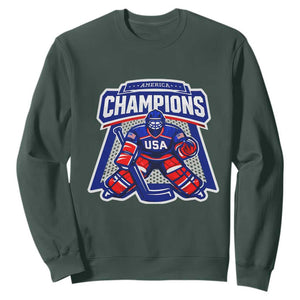USA Ice Hockey Sweatshirt America Champions Patriotic Ice Hockey Team Fan TS10 Dark Forest Green Print Your Wear