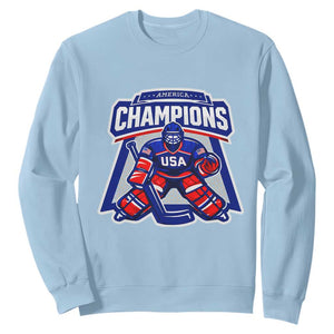 USA Ice Hockey Sweatshirt America Champions Patriotic Ice Hockey Team Fan TS10 Light Blue Print Your Wear