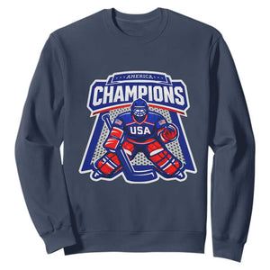 USA Ice Hockey Sweatshirt America Champions Patriotic Ice Hockey Team Fan TS10 Navy Print Your Wear