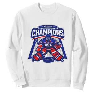 USA Ice Hockey Sweatshirt America Champions Patriotic Ice Hockey Team Fan TS10 White Print Your Wear