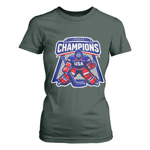 USA Ice Hockey T Shirt For Women America Champions Patriotic Ice Hockey Team Fan TS10 Dark Forest Green Print Your Wear