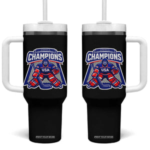 USA Ice Hockey Tumbler With Handle America Champions Patriotic Ice Hockey Team Fan TS10 One Size: 40 oz Black Print Your Wear