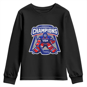 USA Ice Hockey Youth Sweatshirt America Champions Patriotic Ice Hockey Team Fan TS10 Black Print Your Wear