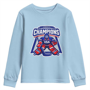 USA Ice Hockey Youth Sweatshirt America Champions Patriotic Ice Hockey Team Fan TS10 Light Blue Print Your Wear