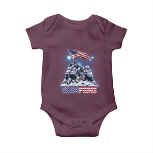 USA Ice Hockey Baby Onesie Hockey Champions 2026 USA Players Raising Flag On Ice TS10 Maroon Print Your Wear