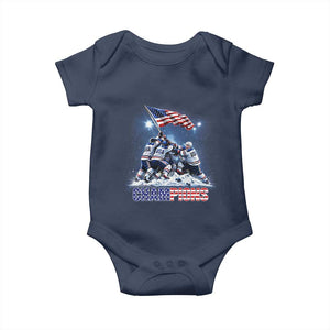 USA Ice Hockey Baby Onesie Hockey Champions 2026 USA Players Raising Flag On Ice TS10 Navy Print Your Wear