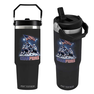 USA Ice Hockey Flip Straw Tumbler Hockey Champions 2026 USA Players Raising Flag On Ice TS10 One Size: 30 oz Black Print Your Wear