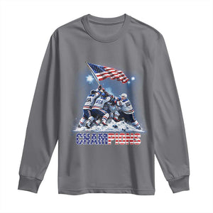 USA Ice Hockey Long Sleeve Shirt Hockey Champions 2026 USA Players Raising Flag On Ice TS10 Charcoal Print Your Wear