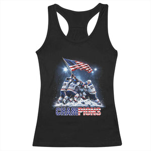USA Ice Hockey Racerback Tank Top Hockey Champions 2026 USA Players Raising Flag On Ice TS10 Black Print Your Wear