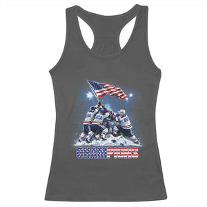 USA Ice Hockey Racerback Tank Top Hockey Champions 2026 USA Players Raising Flag On Ice TS10 Dark Heather Print Your Wear