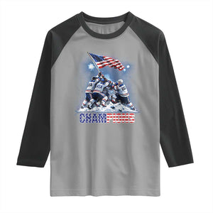 USA Ice Hockey Raglan Shirt Hockey Champions 2026 USA Players Raising Flag On Ice TS10 Sport Gray Black Print Your Wear