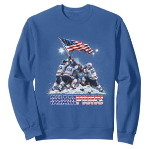 USA Ice Hockey Sweatshirt Hockey Champions 2026 USA Players Raising Flag On Ice TS10 Royal Blue Print Your Wear