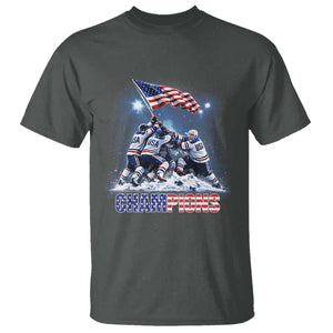 USA Ice Hockey T Shirt Hockey Champions 2026 USA Players Raising Flag On Ice TS10 Dark Heather Print Your Wear