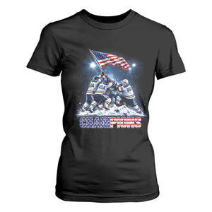 USA Ice Hockey T Shirt For Women Hockey Champions 2026 USA Players Raising Flag On Ice TS10 Black Print Your Wear