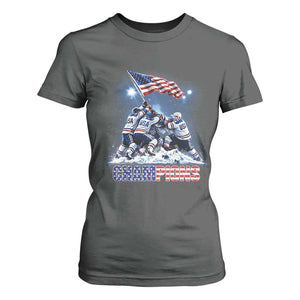 USA Ice Hockey T Shirt For Women Hockey Champions 2026 USA Players Raising Flag On Ice TS10 Dark Heather Print Your Wear