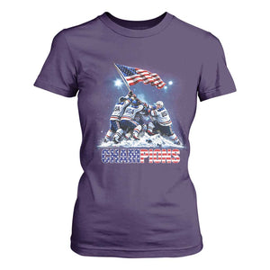 USA Ice Hockey T Shirt For Women Hockey Champions 2026 USA Players Raising Flag On Ice TS10 Purple Print Your Wear