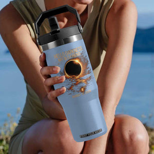 Solar Eclipse 2026 Flip Straw Tumbler Hello Darkness 12 August 2026 Totality Gift TS10 One Size: 30 oz Light Blue Print Your Wear