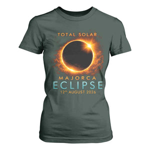 Total Solar Eclipse T Shirt For Women 12th August 2026 Majorca Totality TS10 Dark Forest Green Print Your Wear
