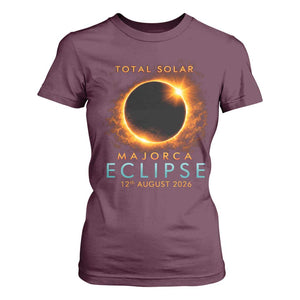 Total Solar Eclipse T Shirt For Women 12th August 2026 Majorca Totality TS10 Maroon Print Your Wear
