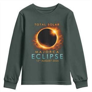 Total Solar Eclipse Youth Sweatshirt 12th August 2026 Majorca Totality TS10 Dark Forest Green Print Your Wear