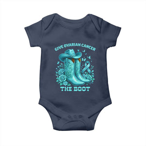 Give Ovarian Cancer The Boot Baby Onesie Cowgirl Cancer Awareness Teal Ribbon TS10 Navy Print Your Wear