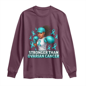 Black Women Fight Ovarian Cancer Awareness Long Sleeve Shirt African American Teal Ribbon Support TS10 Maroon Print Your Wear