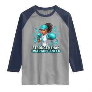 Black Women Fight Ovarian Cancer Awareness Raglan Shirt African American Teal Ribbon Support TS10 Sport Gray Navy Print Your Wear