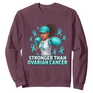 Black Women Fight Ovarian Cancer Awareness Sweatshirt African American Teal Ribbon Support TS10 Maroon Print Your Wear