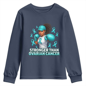 Black Women Fight Ovarian Cancer Awareness Youth Sweatshirt African American Teal Ribbon Support TS10 Navy Print Your Wear