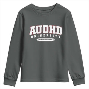 AUDHD Youth Sweatshirt Neurodivergent ADHD Autism Awareness Neurotypical Gift TS10 Dark Heather Print Your Wear