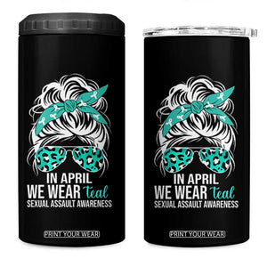 Sexual Assault Awareness 4 in 1 Can Cooler Tumbler In April We Wear Teal Women TS10 One Size: 16 oz Black Print Your Wear