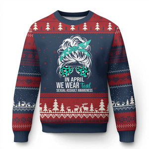 Sexual Assault Awareness Ugly Christmas Sweater In April We Wear Teal Women TS10 Navy Red Print Your Wear