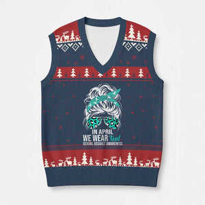 Sexual Assault Awareness V-Neck Knit Sweater Vest In April We Wear Teal Women TS10 Navy Red Print Your Wear