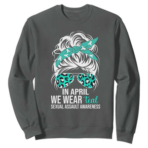 Sexual Assault Awareness Sweatshirt In April We Wear Teal Women TS10 Dark Heather Print Your Wear