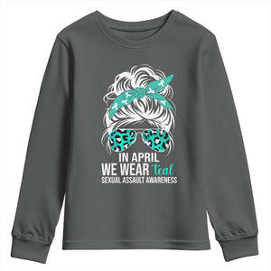 Sexual Assault Awareness Youth Sweatshirt In April We Wear Teal Women TS10 Dark Heather Print Your Wear