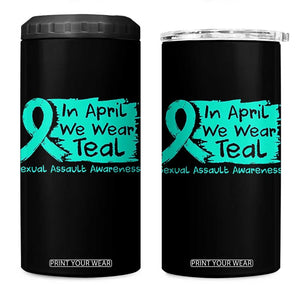 Sexual Assault Awareness 4 in 1 Can Cooler Tumbler In April We Wear Teal TS10 One Size: 16 oz Black Print Your Wear