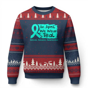 Sexual Assault Awareness Ugly Christmas Sweater In April We Wear Teal TS10 Navy Red Print Your Wear