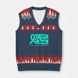 Sexual Assault Awareness V-Neck Knit Sweater Vest In April We Wear Teal TS10 Navy Red Print Your Wear