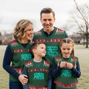 Sexual Assault Awareness V-Neck Knit Sweater Vest In April We Wear Teal TS10 Red Green Print Your Wear