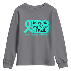 Sexual Assault Awareness Youth Sweatshirt In April We Wear Teal TS10 Charcoal Print Your Wear