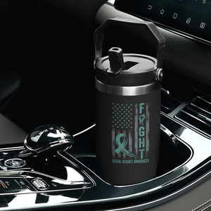 Sexual Assault Awareness Flip Straw Tumbler Fight Cancer American Flag Teal Ribbon TS10 Print Your Wear