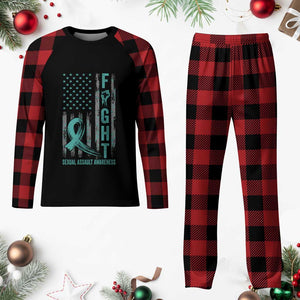 Sexual Assault Awareness Plaid Pajama Set Fight Cancer American Flag Teal Ribbon TS10 Buffalo Plaid Print Your Wear