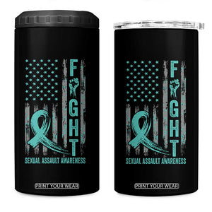 Sexual Assault Awareness 4 in 1 Can Cooler Tumbler Fight Cancer American Flag Teal Ribbon TS10 One Size: 16 oz Black Print Your Wear