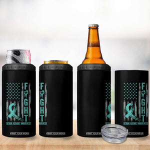 Sexual Assault Awareness 4 in 1 Can Cooler Tumbler Fight Cancer American Flag Teal Ribbon TS10 Print Your Wear