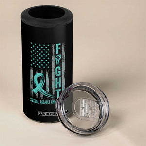 Sexual Assault Awareness 4 in 1 Can Cooler Tumbler Fight Cancer American Flag Teal Ribbon TS10 Print Your Wear