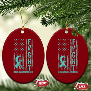 Sexual Assault Awareness Ceramic Ornament Fight Cancer American Flag Teal Ribbon TS10 Print Your Wear